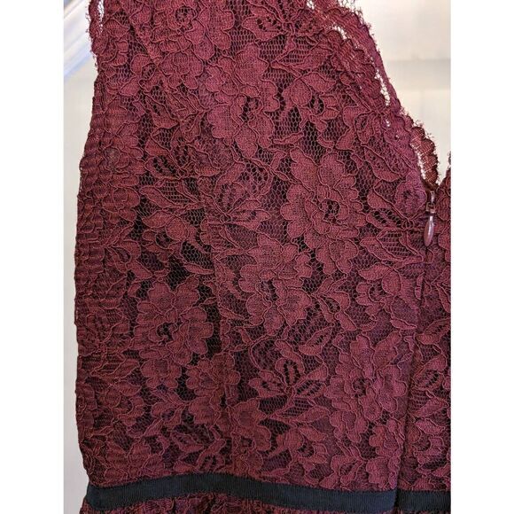 Loft Ann Taylor Women Burgundy Lace Overlay Mini Dress Vee in Front & Back Women - Picture 3 of 7